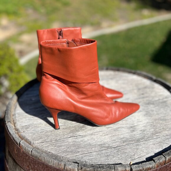 Bijoux Leather Ankle Heeled Booties - Cognac - Size 9 - Picture 1 of 11